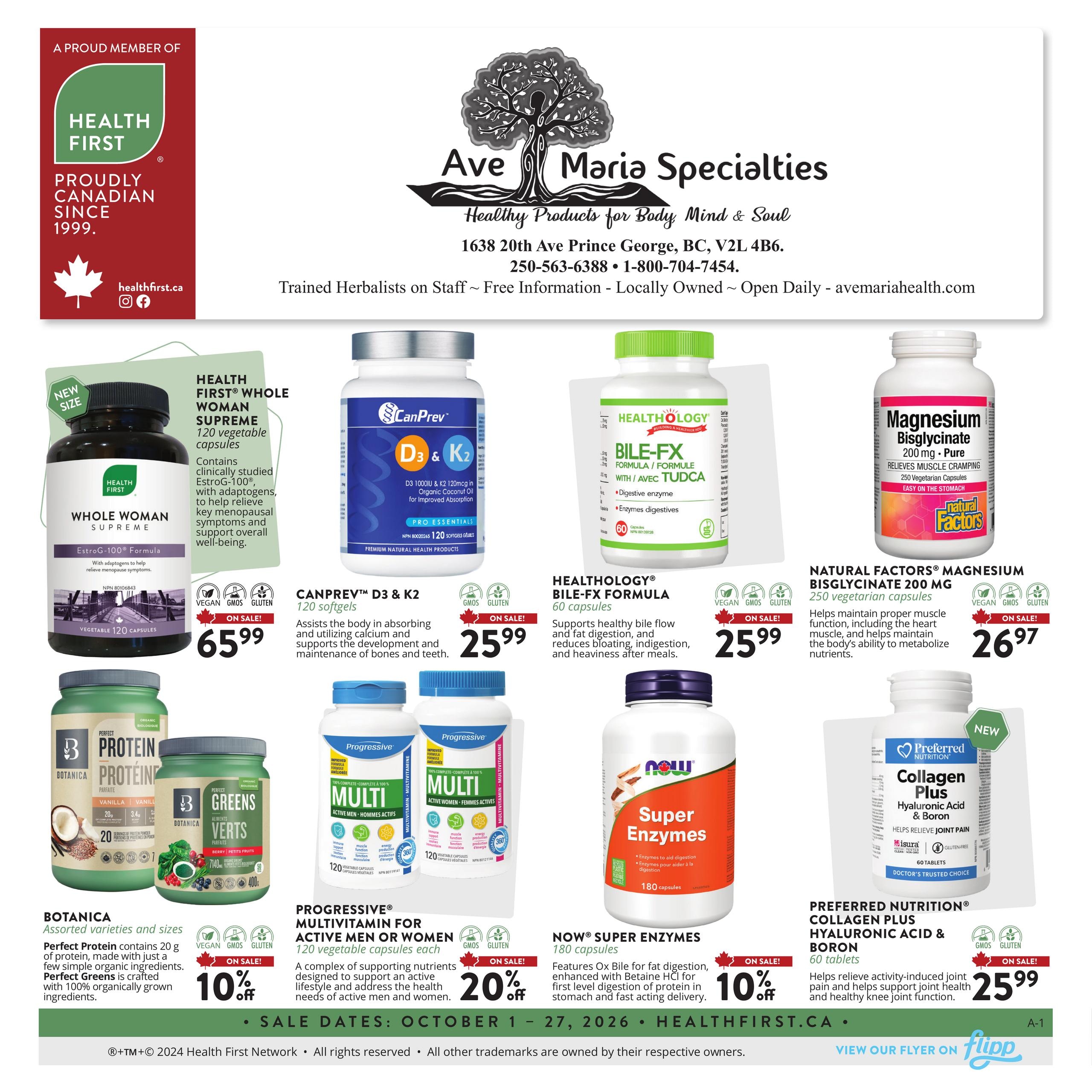 Ave Maria Specialities flyer page 1