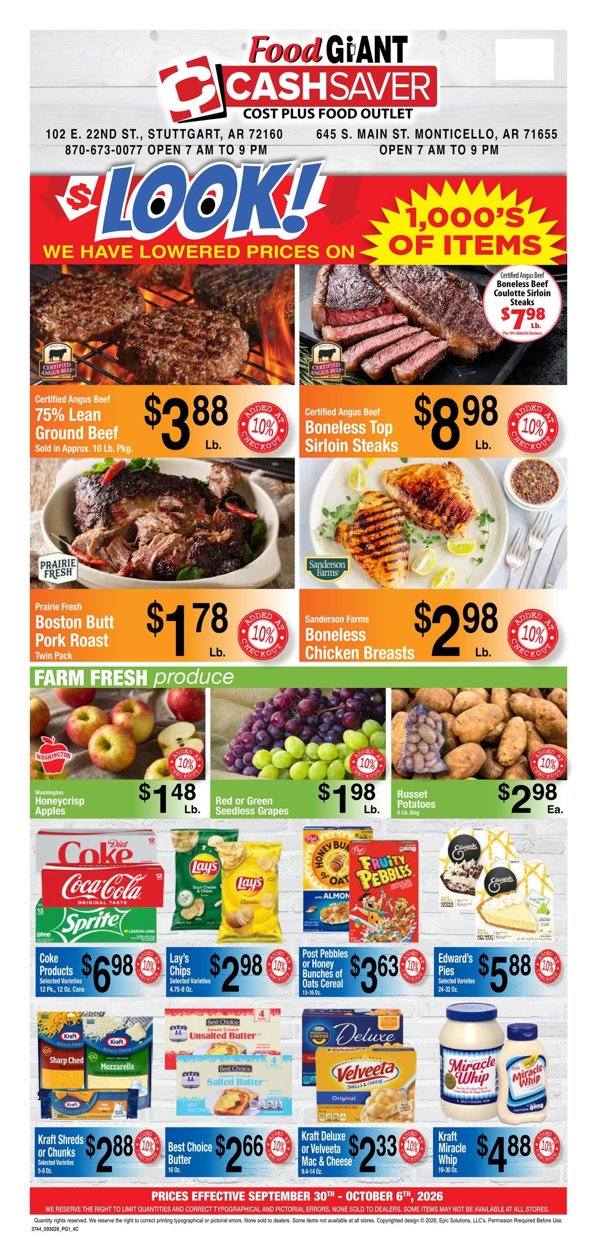 Cashsaver weekly ad page 1