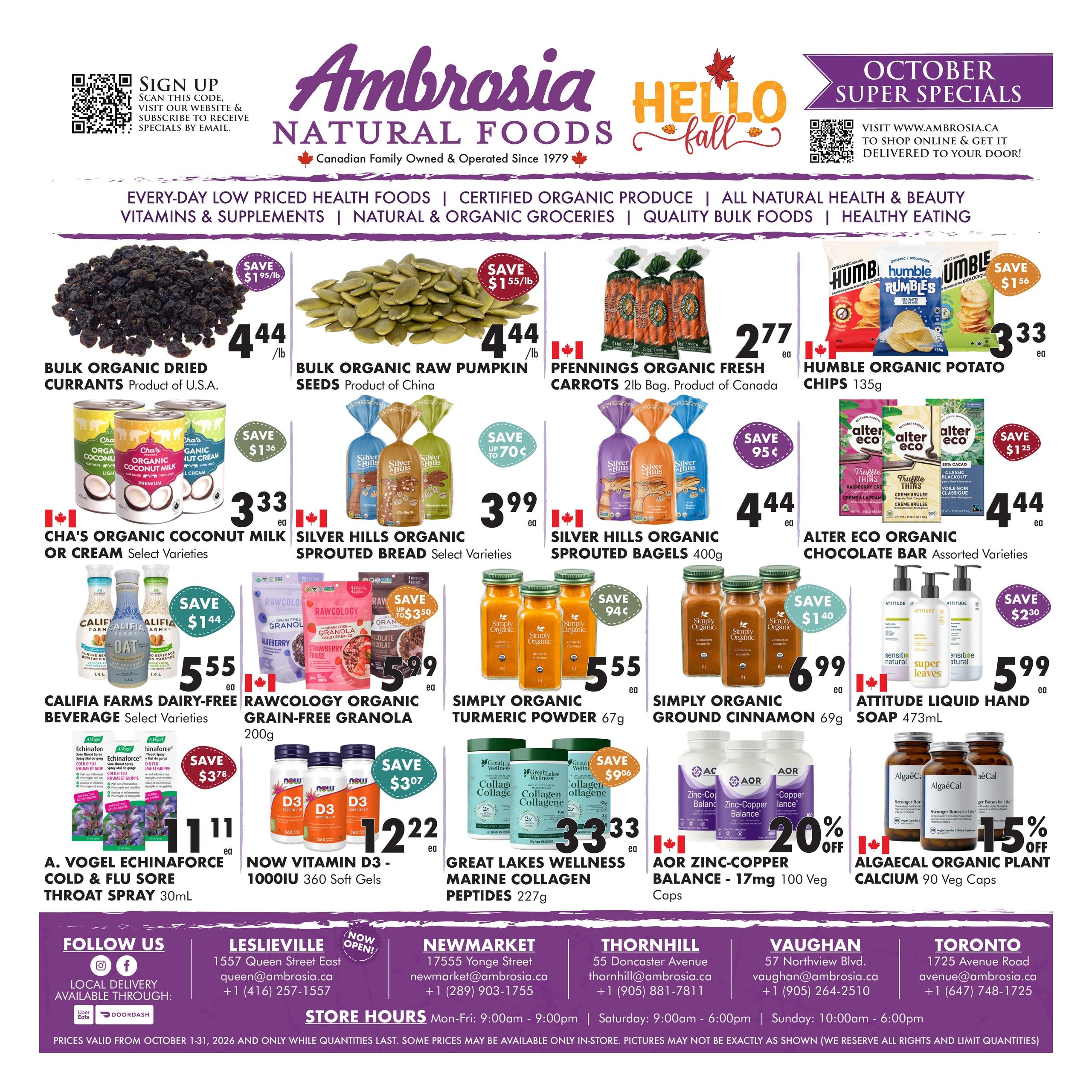 Ambrosia Natural Foods flyer page 1