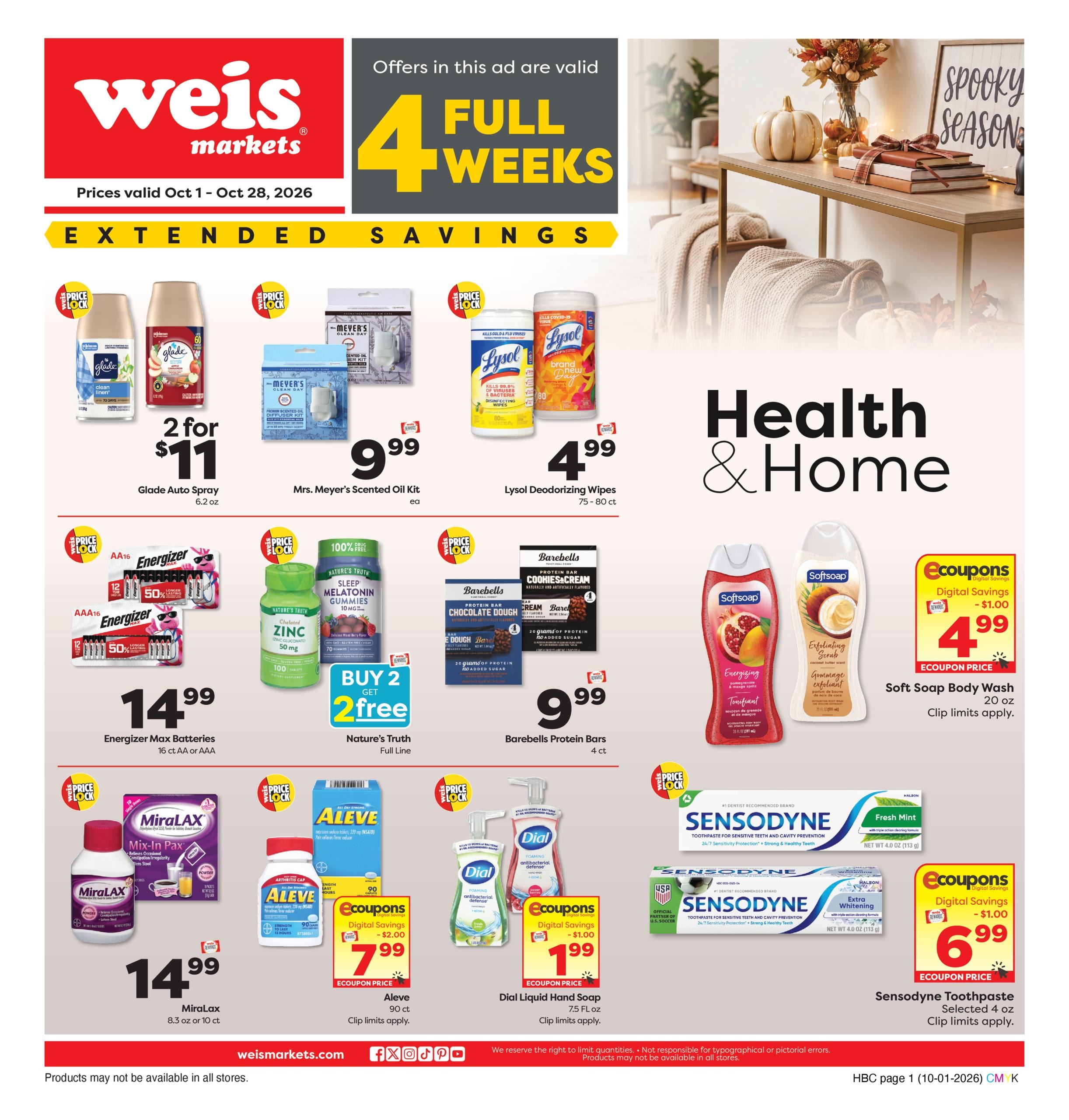 Weis Markets weekly ad page 1