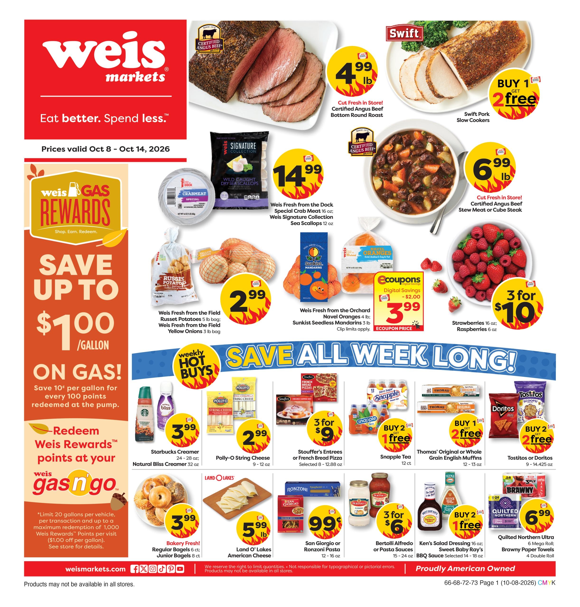 Weis Markets weekly ad page 1