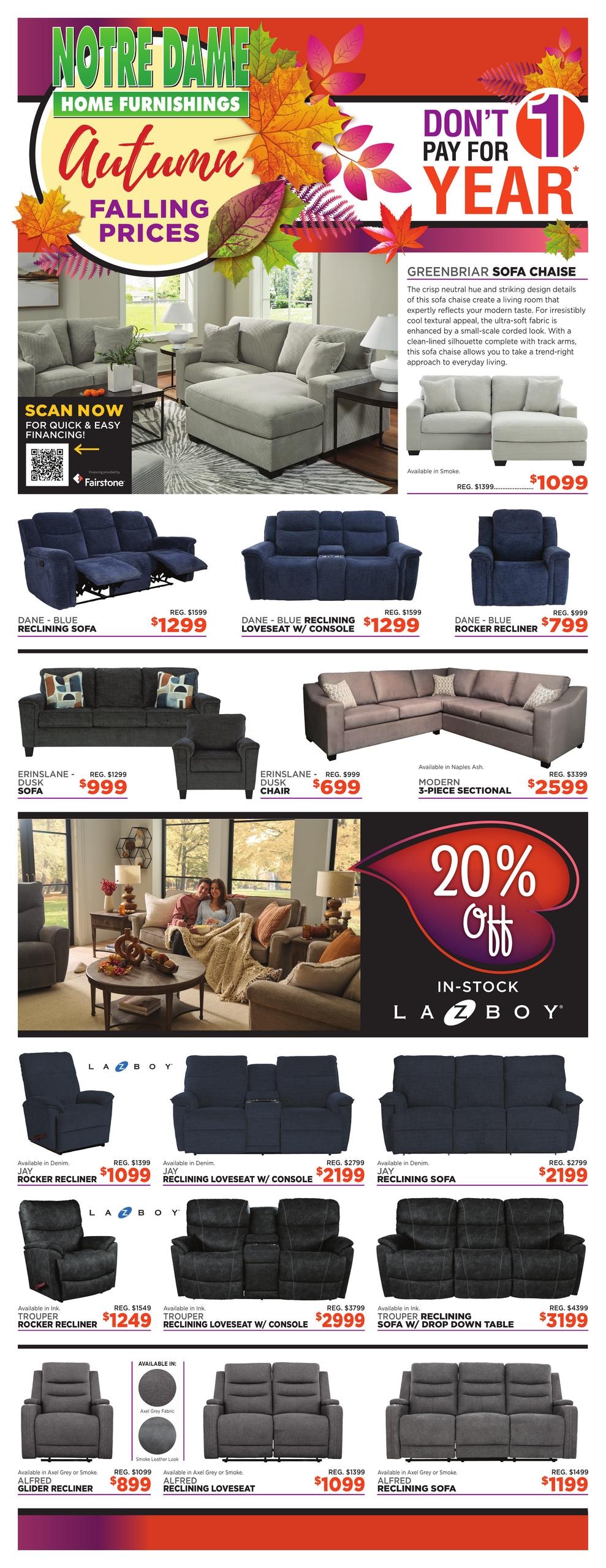 Notre Dame Home Furnishings flyer page 1