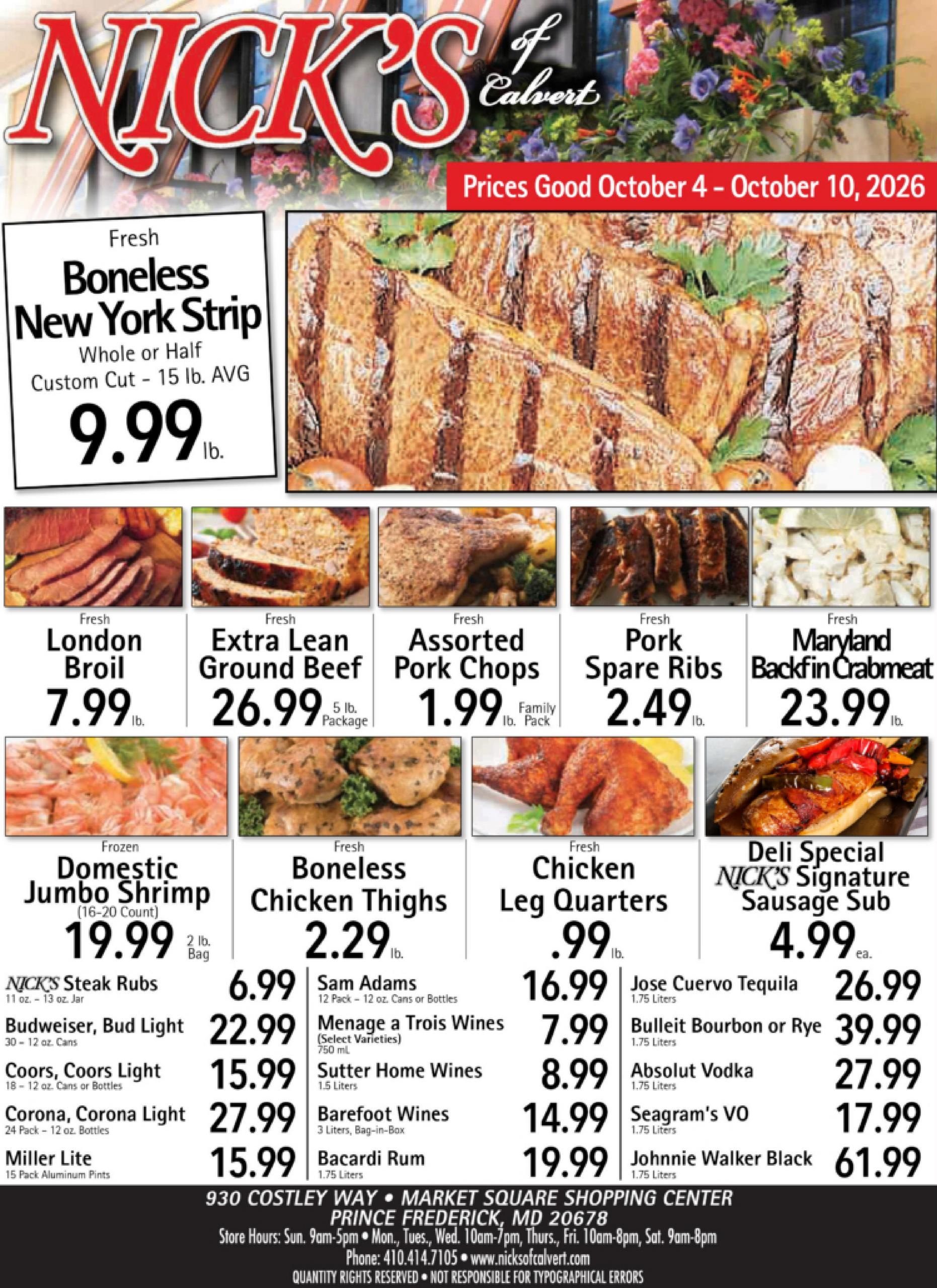 Nick's of Calvert weekly ad page 1