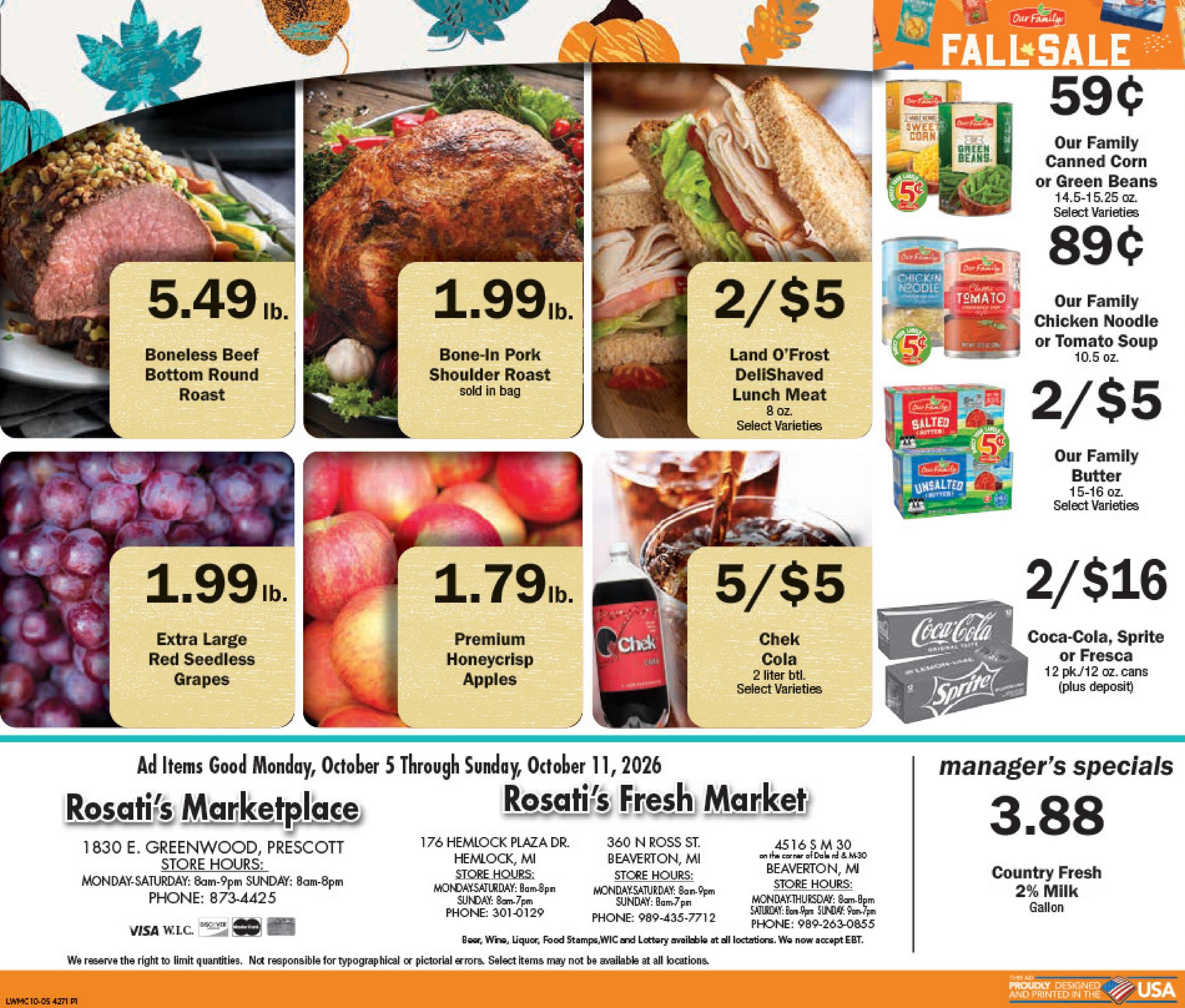 Rosati's Marketplace weekly ad page 1