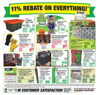 Menards 11% Rebate* Sale