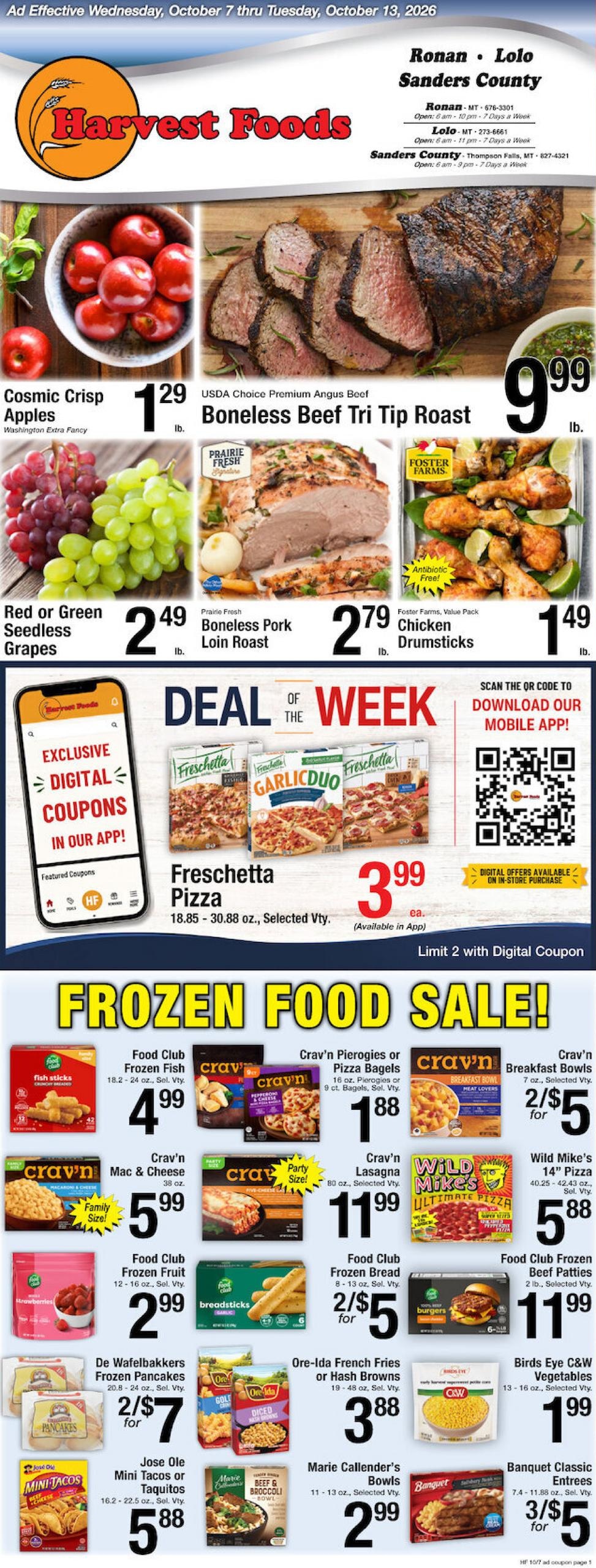 Harvest Foods weekly ad page 1