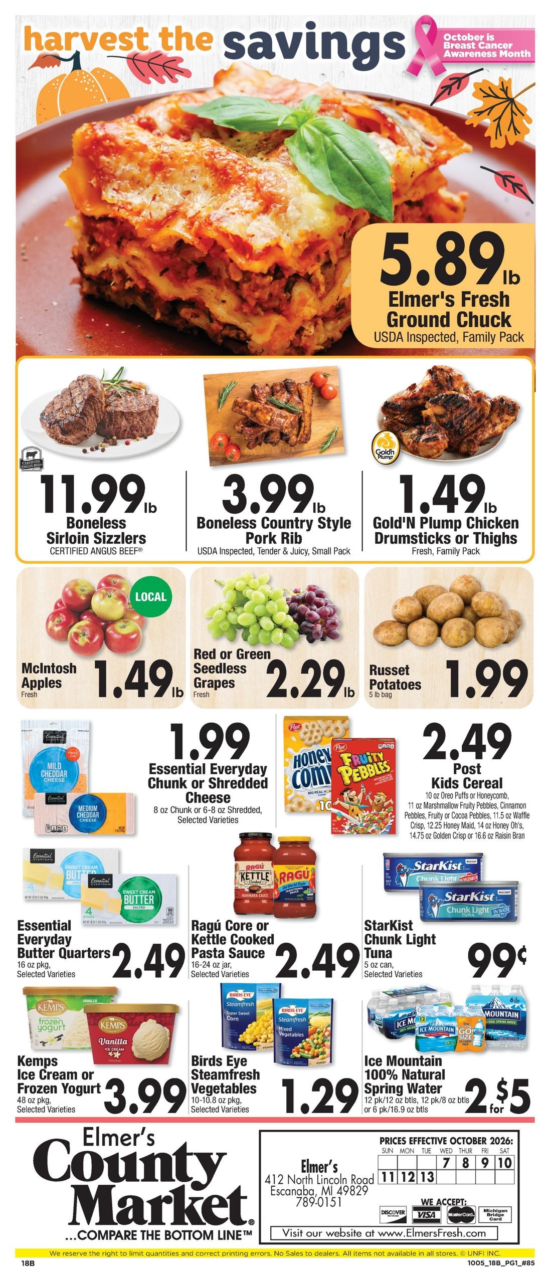 Elmer's County Market weekly ad page 1