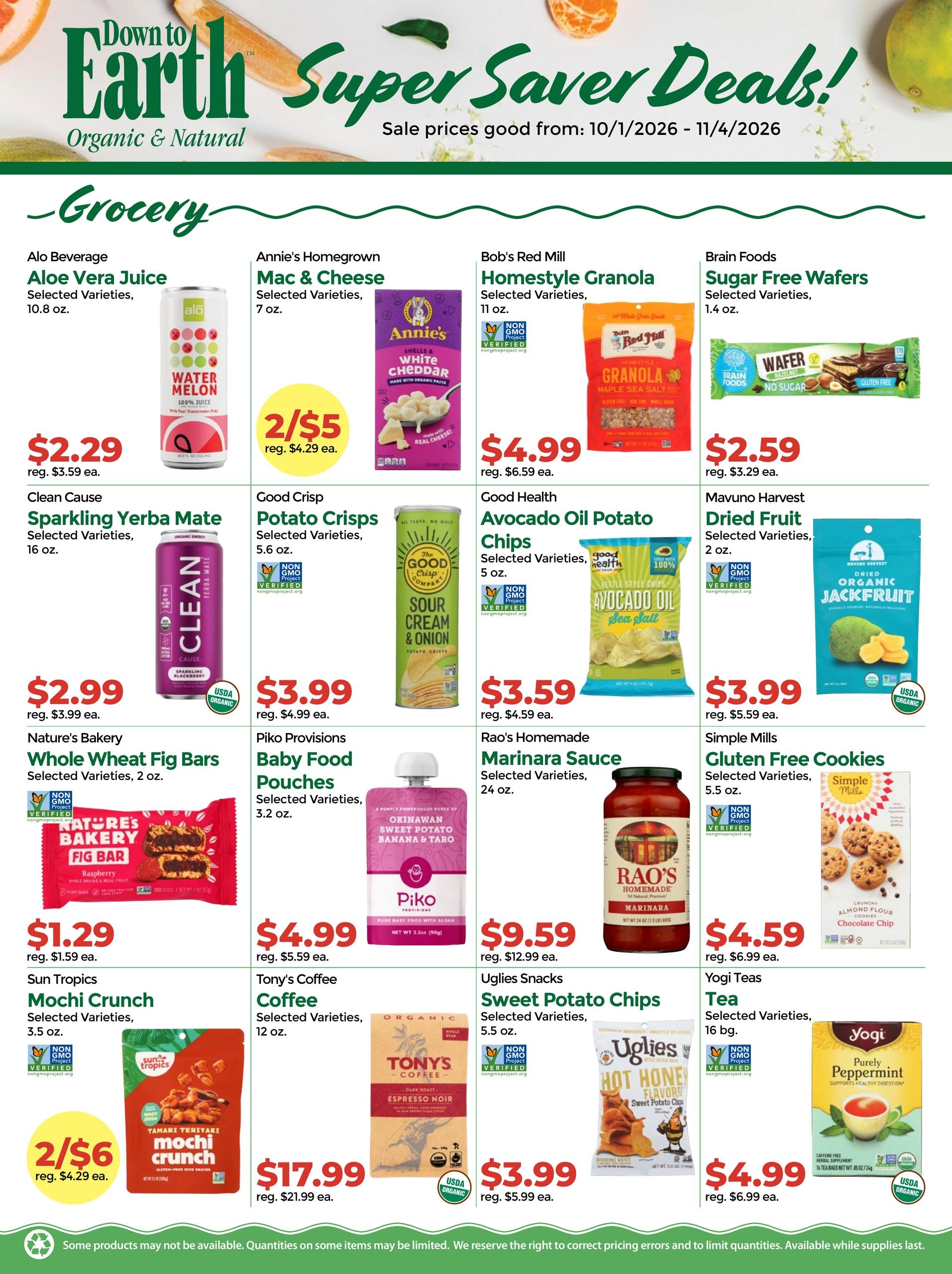 Down to Earth Organic & Natural weekly ad page 1