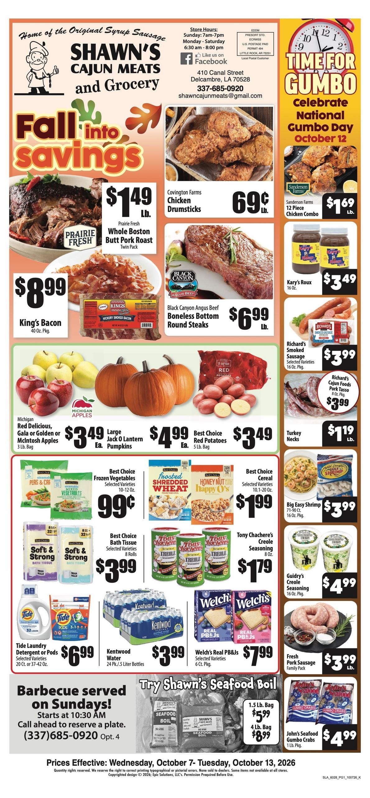 Shawn's Cajun Meats and Grocery weekly ad page 1