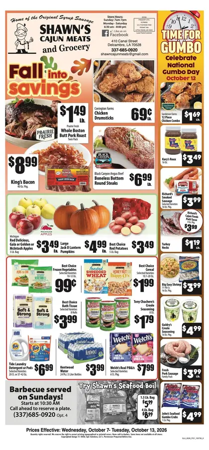 Shawn's Cajun Meats and Grocery Indexed Weekly