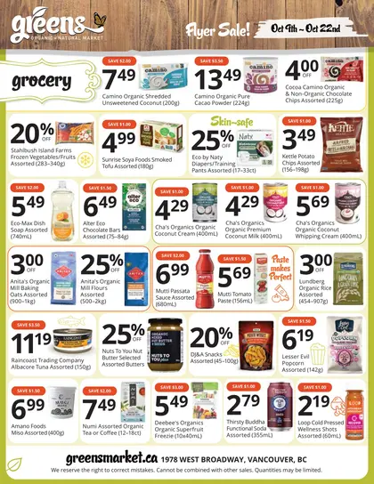 Greens Organic and Natural Market Indexed Bi-Weekly