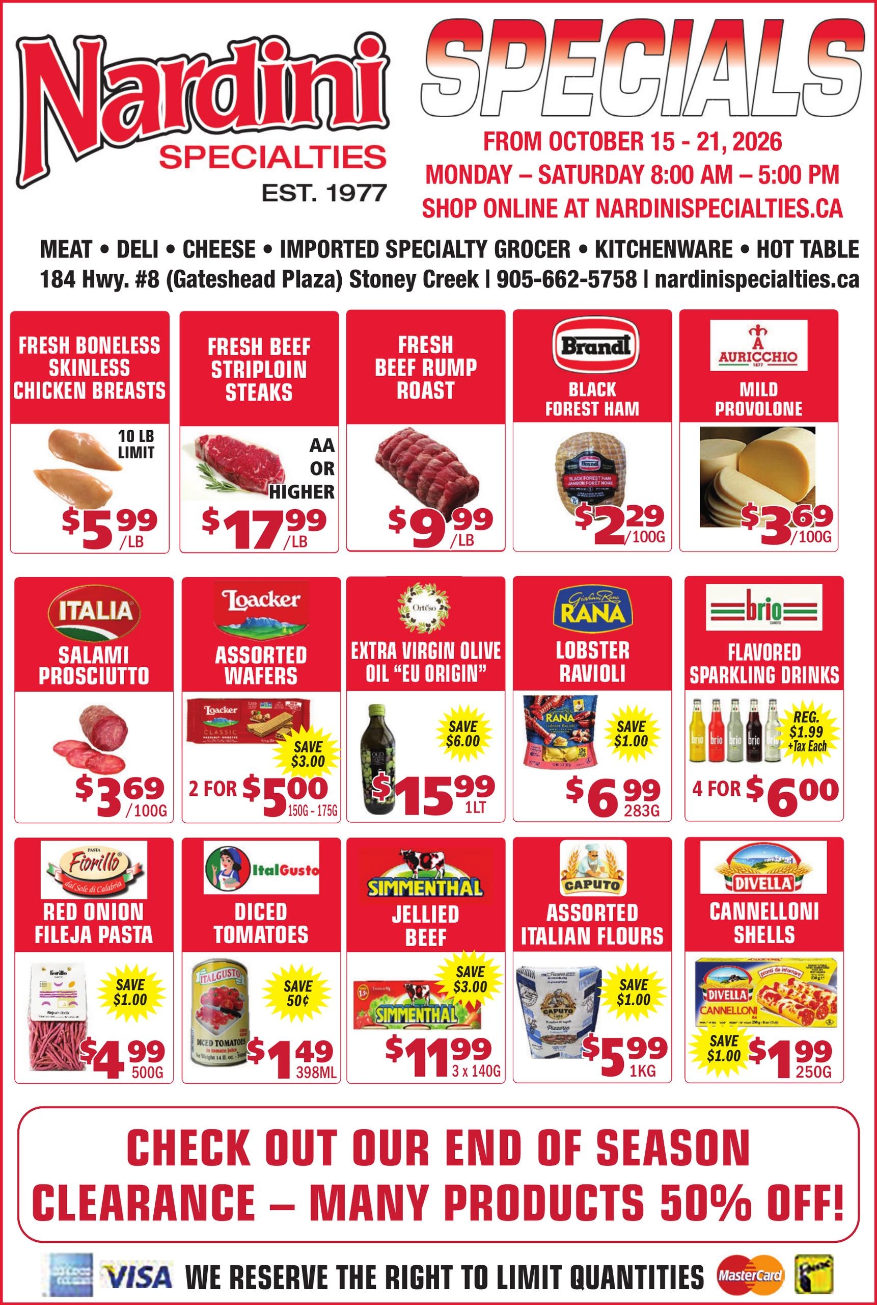 Nardini Specialties flyer page 1