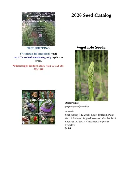 Backwoods Energy Seeds Seed Catalog Weekly Ad