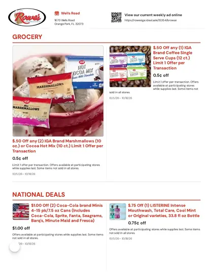 Rowe's IGA Supermarkets Weekly Ad