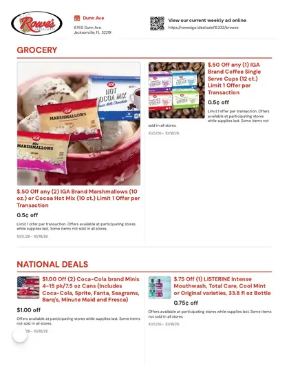 Rowe's IGA Supermarkets Weekly Ad