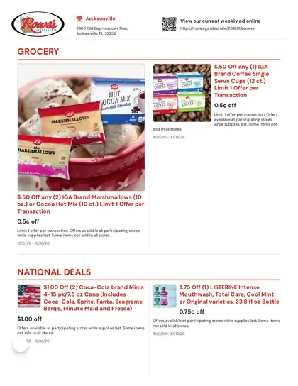 Rowe's IGA Supermarkets Weekly Ad