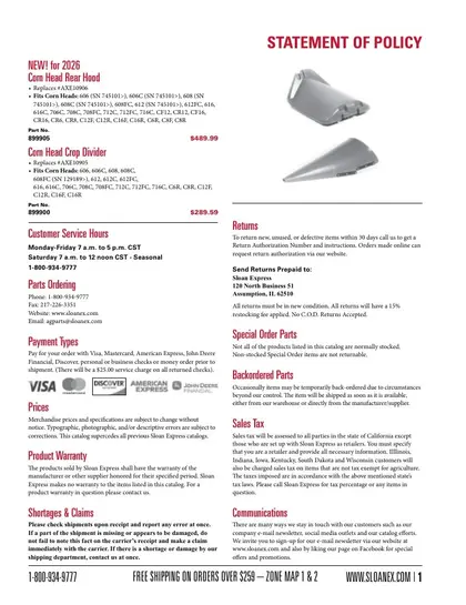 Sloan Express Agricultural Parts Catalog Weekly Ad