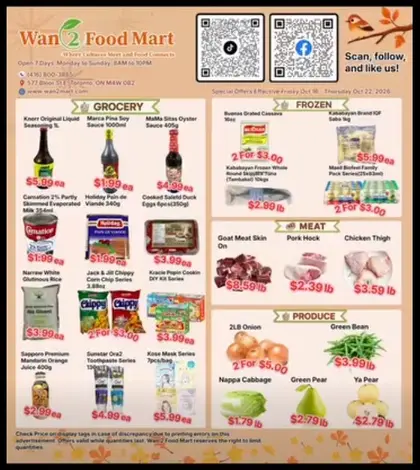Wan 2 Food Mart Wan 2 Food Mart Flyer October 16 to 22